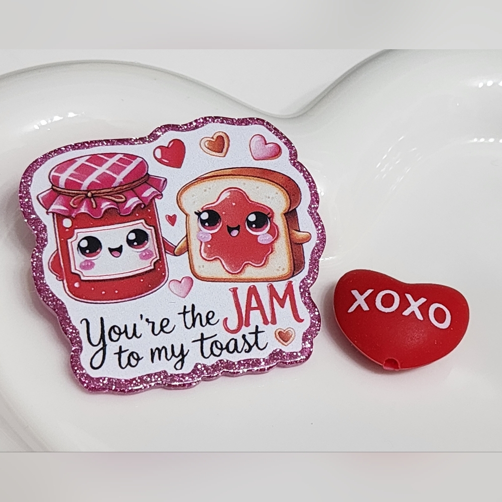 Acrylic Flatback Focal Bead Love Jam to Toast Love Badge Crafts Keychain